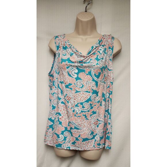Talbots Womens Blue Red Floral Paisley Tank Top Cowl Neck Size M - Picture 4 of 6